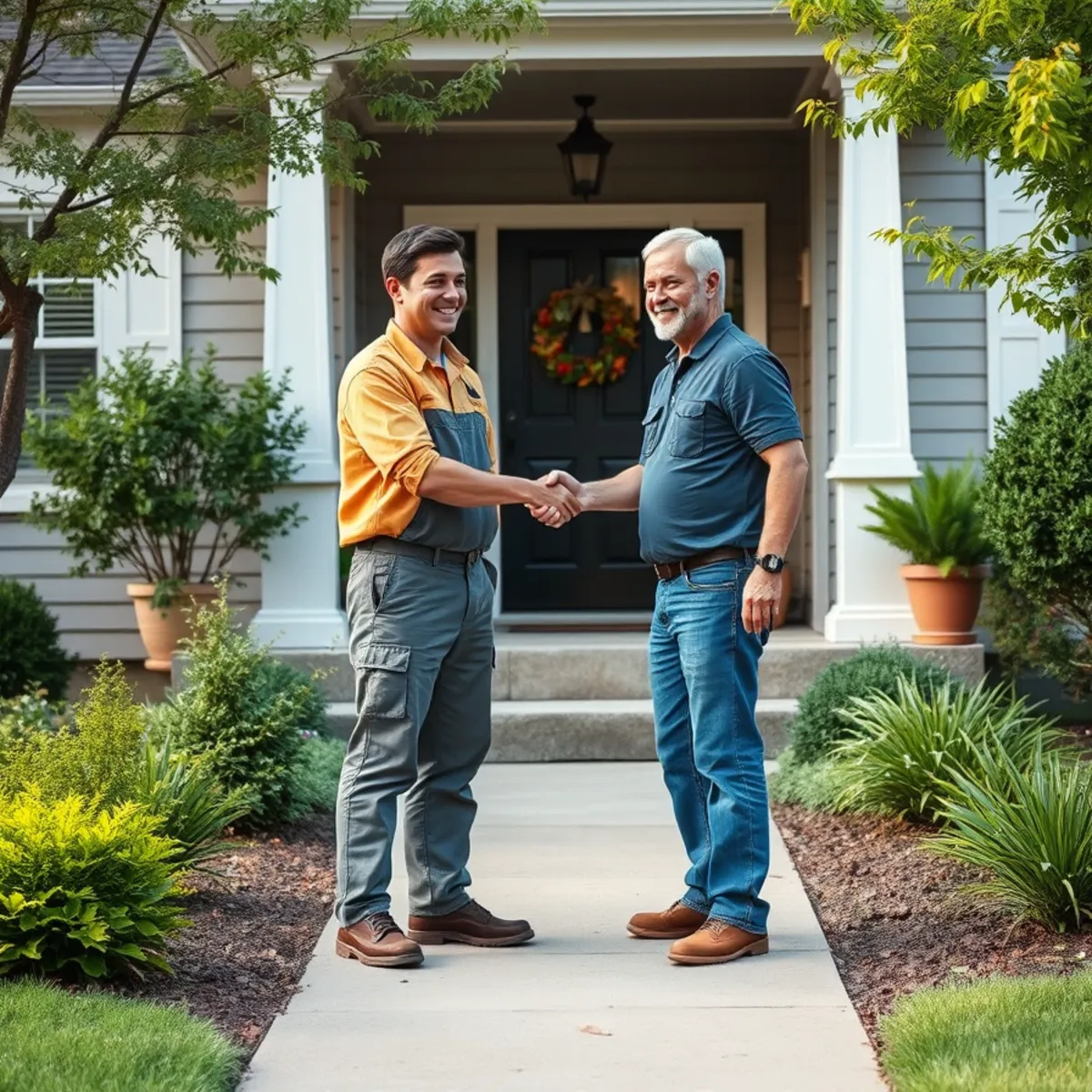 Down To Earth Landscaping owner meeting a homeowner about a project in Appleton, WI