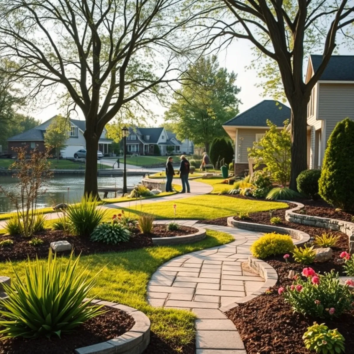 Landscaped yard in the village of Combined Locks, WI