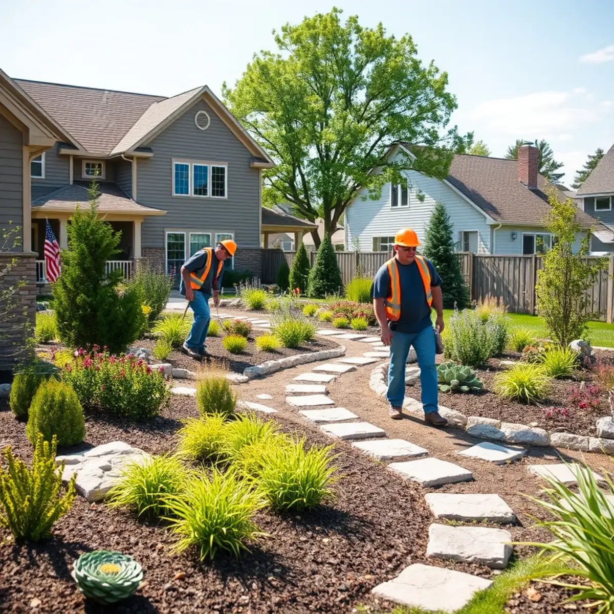 Landscaped backyard near Lake Winnebago in Fox Crossing, WI