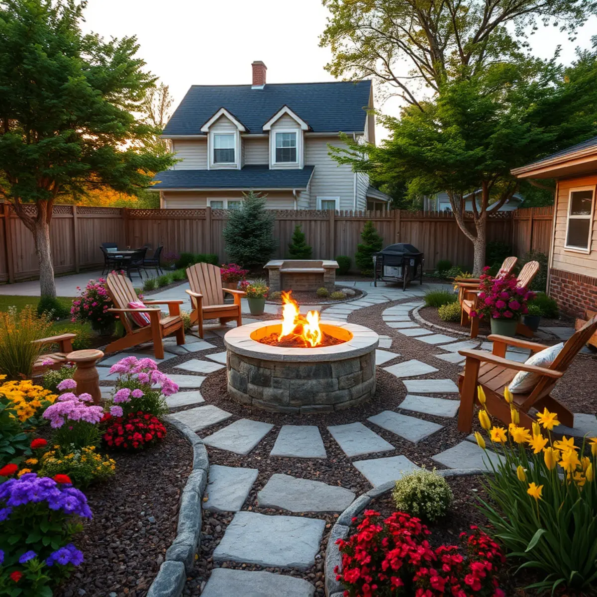 Backyard patio and garden at a Little Chute, WI home