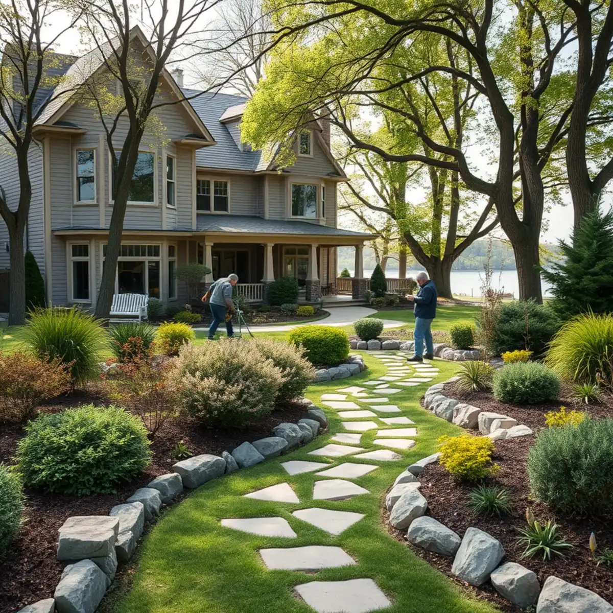 Lakefront landscaping at a Neenah, WI home