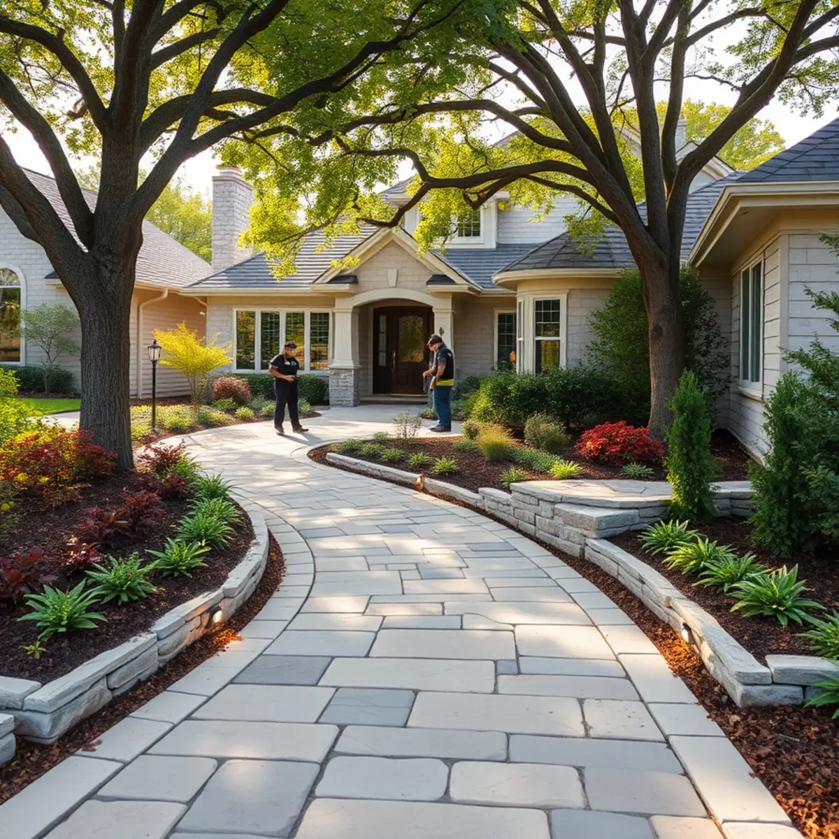 Natural stone garden path winding through an Appleton, WI landscape